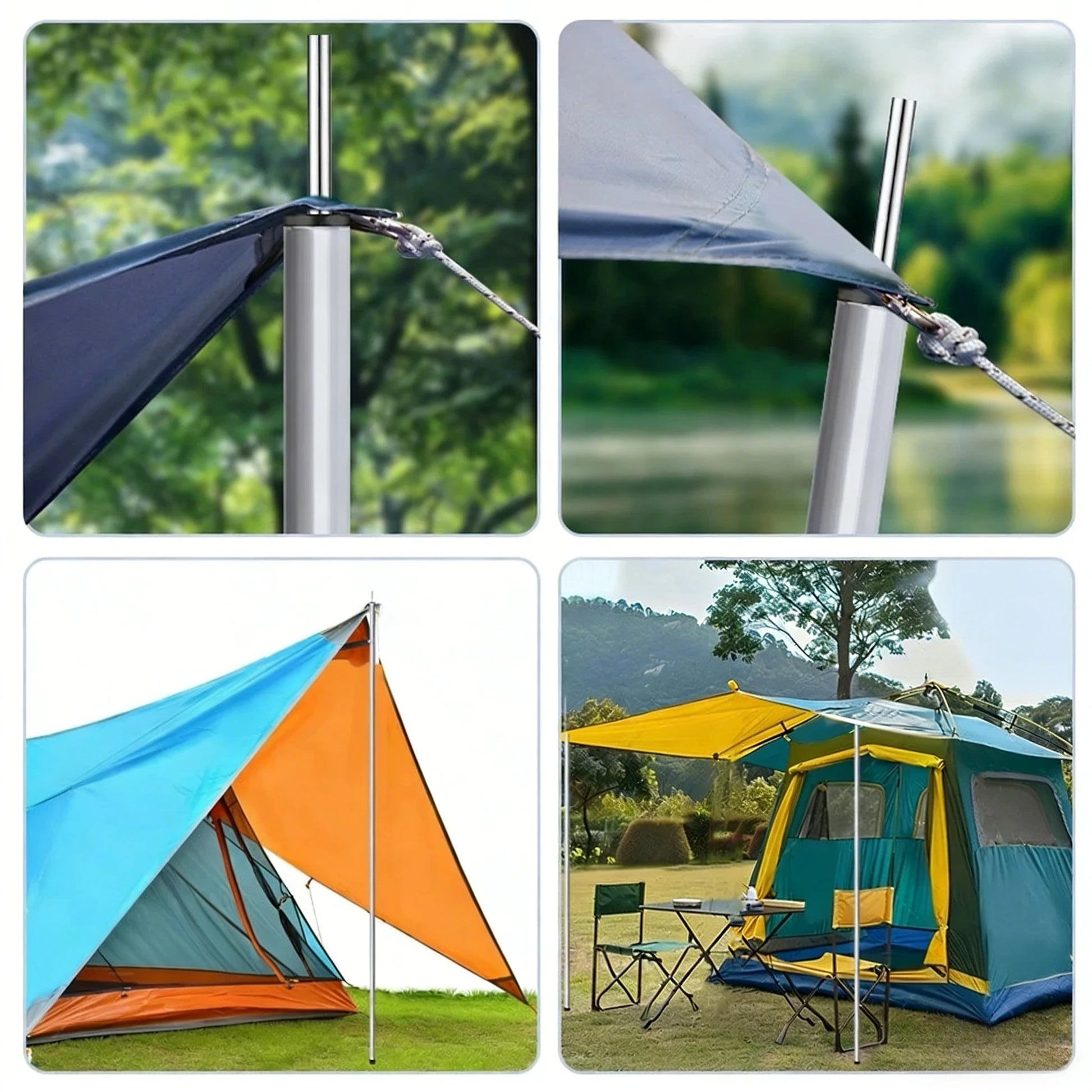 2m/1.9m Folding Tarp Pole Awning Rod Foldable Tent Pole Support Stand Pole Outdoor Camping Sun Shelter Sticks Tent Accessories Peaceful Pleasures Health and Wellness