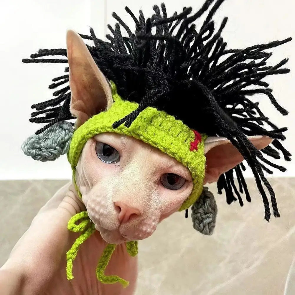 Funny Pet Hat Sphynx Devon Rex Cat Dog Headwear Punk Reggae Rock Style Cosplay Costume Decoration Accessory Peaceful Pleasures Health and Wellness