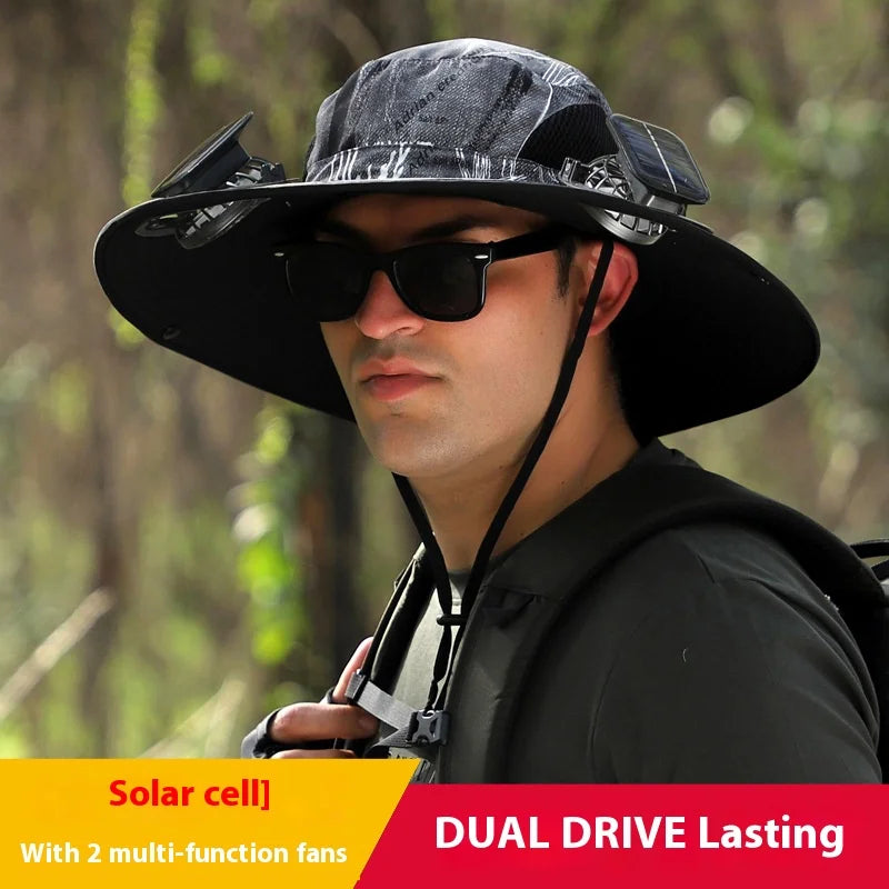 [Solar Fan Hat] Detachable Dual Fans Outdoor Solar-Powered Multifunctional Fan Hat - Adjustable Three-Speed Wind with USB Chargi Peaceful Pleasures Health and Wellness Style J Adjustable