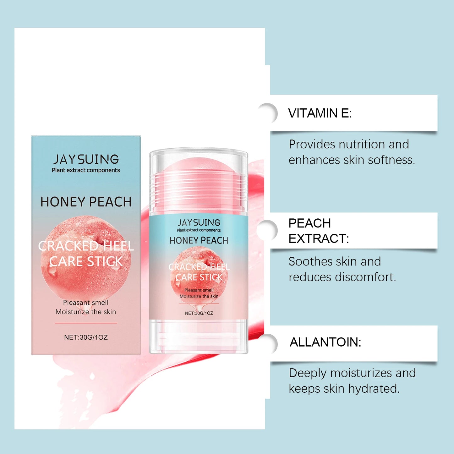 Peach Flavor Exfoliating Foot Care Stick Deep Moisturizing Dry Foot Moisturizing Care Exfoliating Fruit Peach Flavor Cream Stick Peaceful Pleasures Health and Wellness