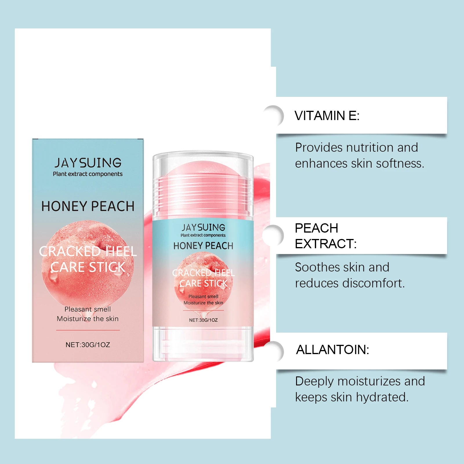 Peach Flavor Exfoliating Foot Care Stick Deep Moisturizing Dry Foot Moisturizing Care Exfoliating Fruit Peach Flavor Cream Stick Peaceful Pleasures Health and Wellness