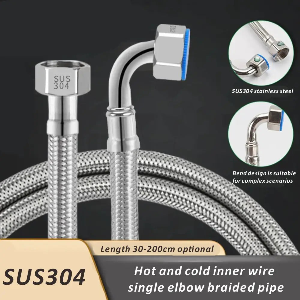 90° Stainless Steel Braided Hose – High-Pressure Water Inlet