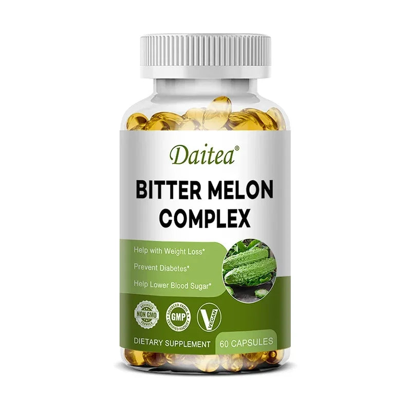 Natural bitter melon extract capsules help lower blood sugar, prevent heatstroke, and supplement daily multivitamins to burn fat Peaceful Pleasures Health and Wellness 60 count-1 bottle