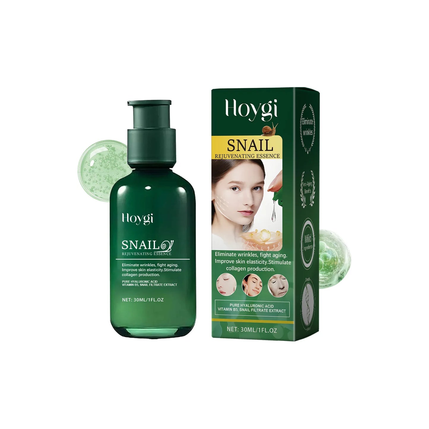 Snail Collagen Serum Moisturizing Shrink Pores Fade Fine Line Repairing Anti-Wrinkle Whitening Vitamin B5 Face Firming Essence Peaceful Pleasures Health and Wellness 30ml Boxed