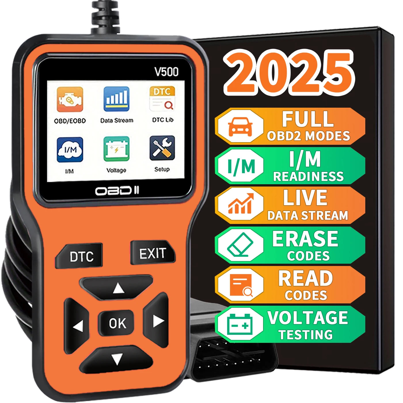 2025's Latest Obd2 Scanner Diagnostic Tool - Complete Engine Code Reader with Data Stream, I/M Readiness, Voltage Test, and Erase Functions, Obd Powered, Compatible with All Vehicles from 1996 Onwards Peaceful Pleasures Health and Wellness Orange