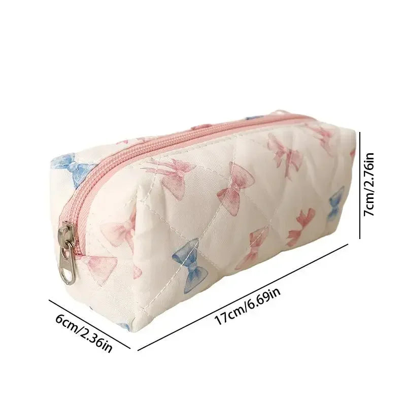 Cute Bow Floral Cherry Pencil Case – Large Capacity Pen Bag