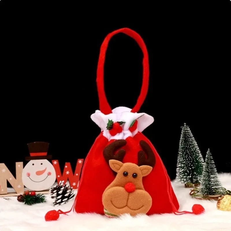Christmas Gift Bags Santa Snowman Moose Drawstring Goodie Bags