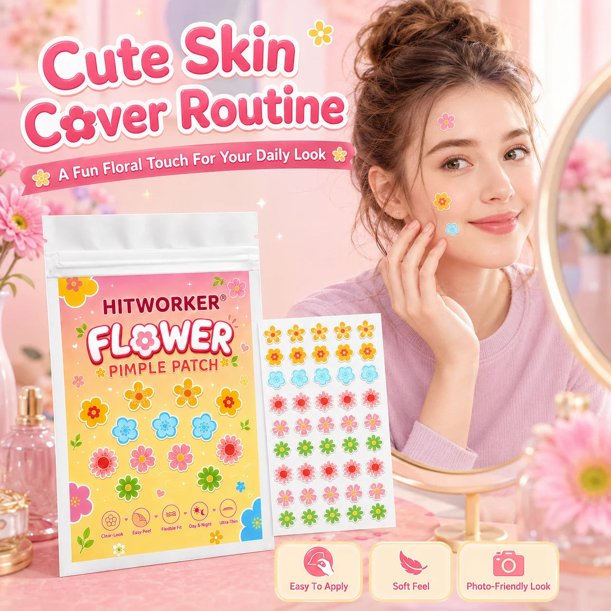 Flower Hydrocolloid Spot Patches – Cute Face Stickers 40/100pc
