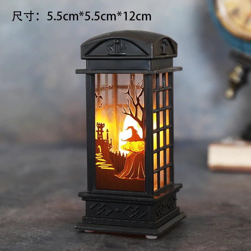 Halloween Pumpkin Castle Decorative Lamp Simulated Flame LED Light Small Hand Lantern For Holiday Outdoor Bar Garden Decoration Peaceful Pleasures Health and Wellness Phone booth pumpkin Other