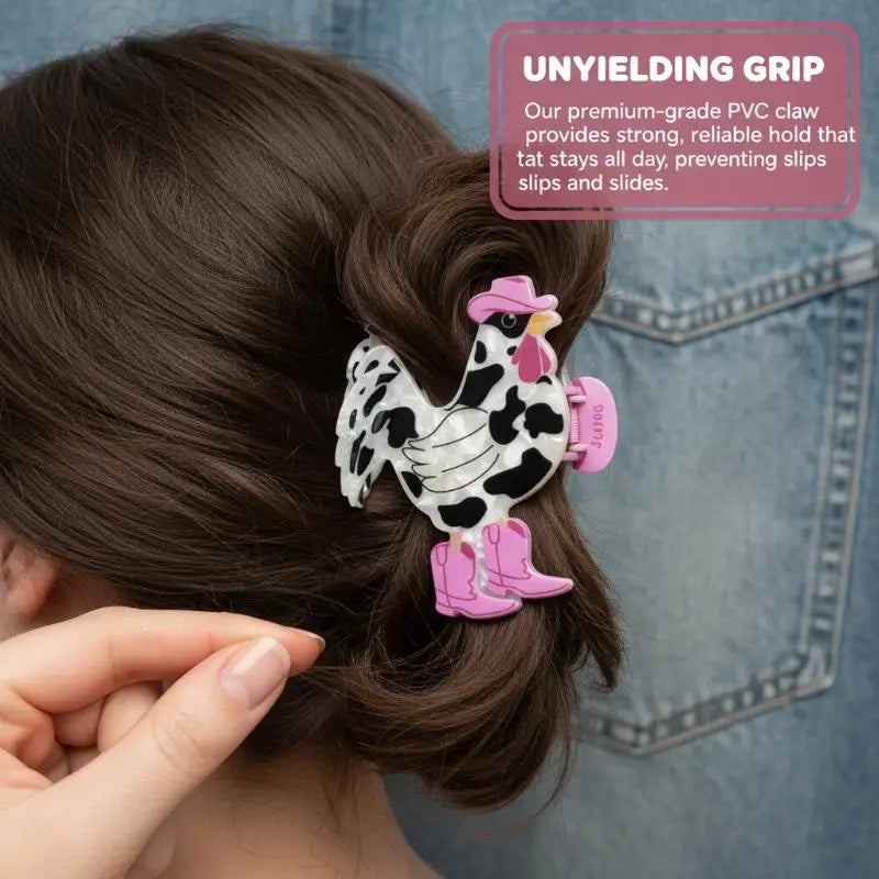 Western Cowboy Punk Rooster Acrylic Hair Claw Clip for Women