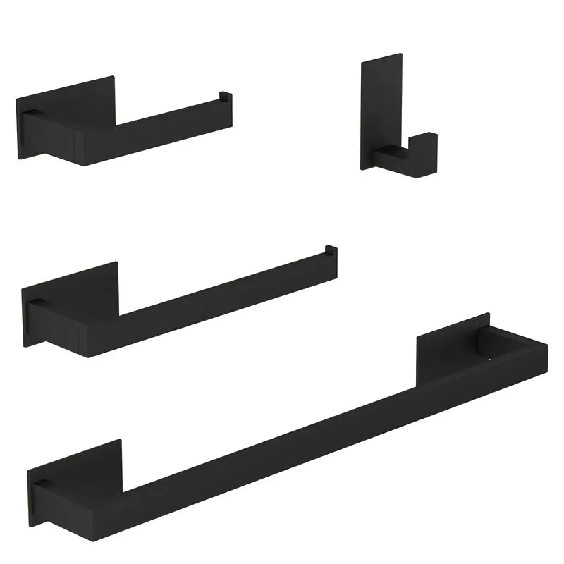 Black No-Drill Bathroom Hardware Set – Towel Bar & Robe Hook