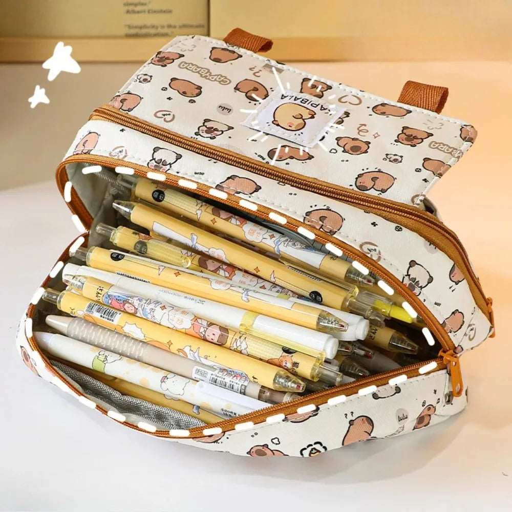 Cute Capybara Cat Paw Pencil Case – Large Capacity Student Bag
