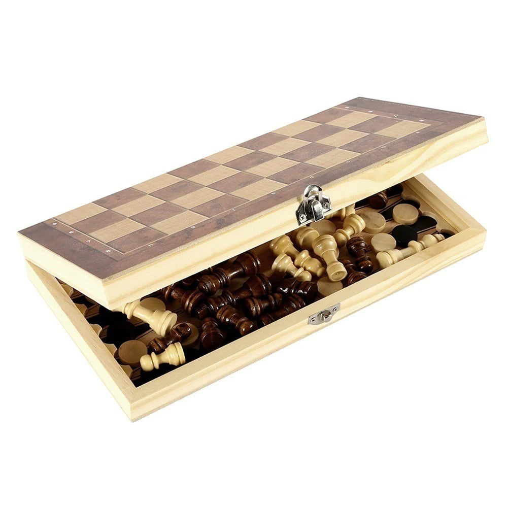 3 in 1 Chess Board Sets Folding Storage Wooden Travel Chess Sets Chess and Checkers Game Set for Chess Board Game Peaceful Pleasures Health and Wellness