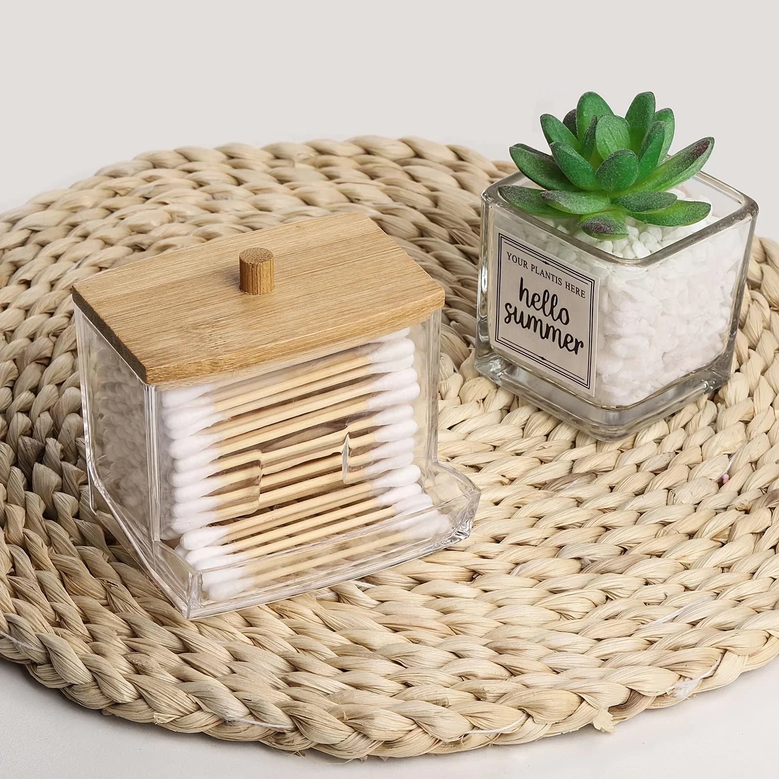 Cotton Swab Box - Transparent Bamboo Cover Dustproof Cotton Swab Toothpick Storage Box Multi-Purpose Visible Dispenser Peaceful Pleasures Health and Wellness