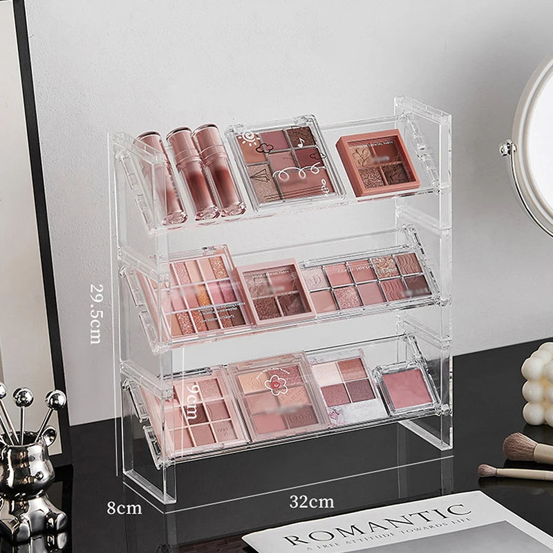 3-layer Acrylic Cosmetics Display Rack Multi-purpose Eyeshadow Tray Blush Storage Shelf Creative Desktop Toys Sundries Organizer Peaceful Pleasures Health and Wellness L Three layers