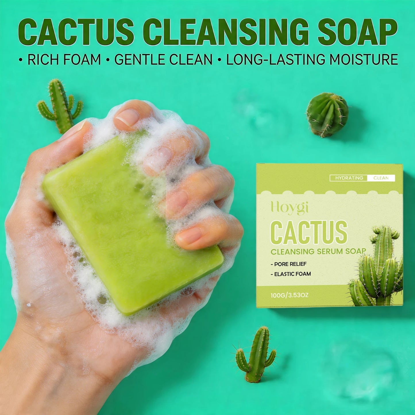 Cactus / Kojic Acid Cleansing Serum Soap Exfoliating Even Skin Tone Brightening Soap Removes Dirt Oil Smooth Hydrated Body Care Peaceful Pleasures Health and Wellness