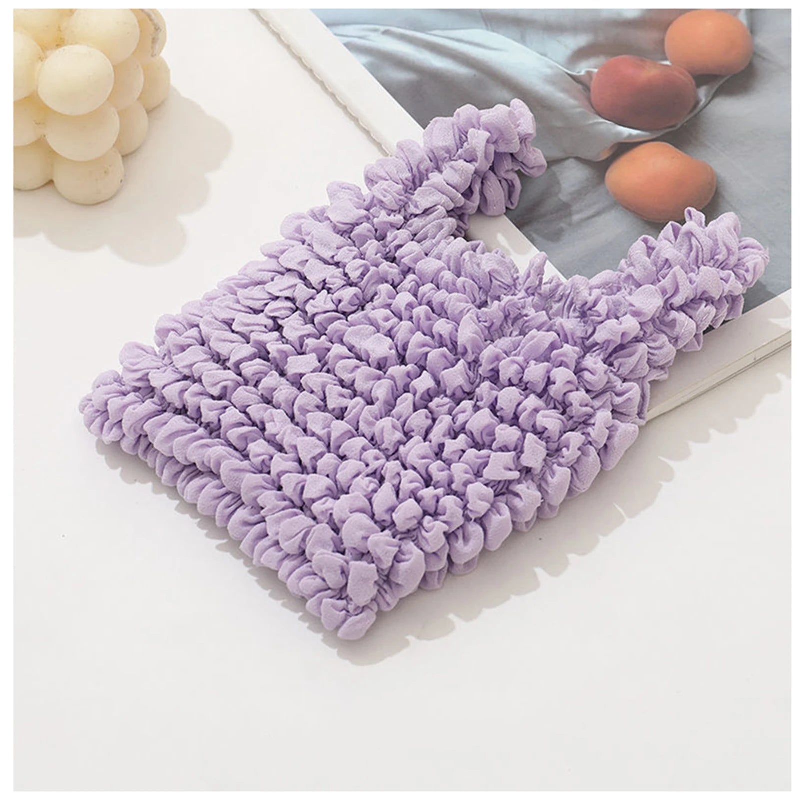 Fold Pleated Flexible Stretch Mini Bag Mini Bag Large Capacity Bubble Elastic Portable Shopping Handbag Tote Peaceful Pleasures Health and Wellness PURPLE