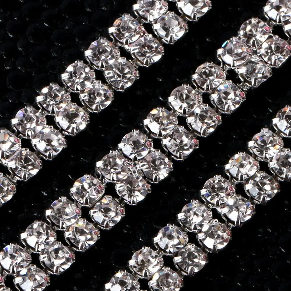 Crystal Rhinestone Chain Trim 1 Yard – 1, 2 & 3 Row Silver