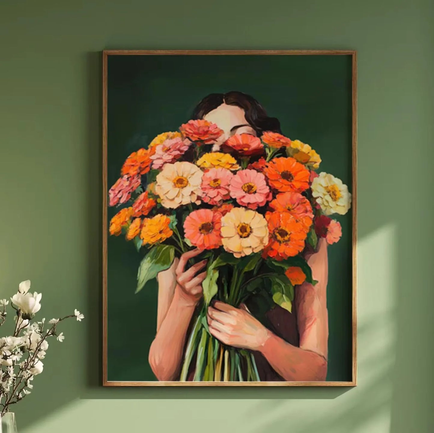 Green Abstract Flower Woman Canvas Print | Japandi Wall Art