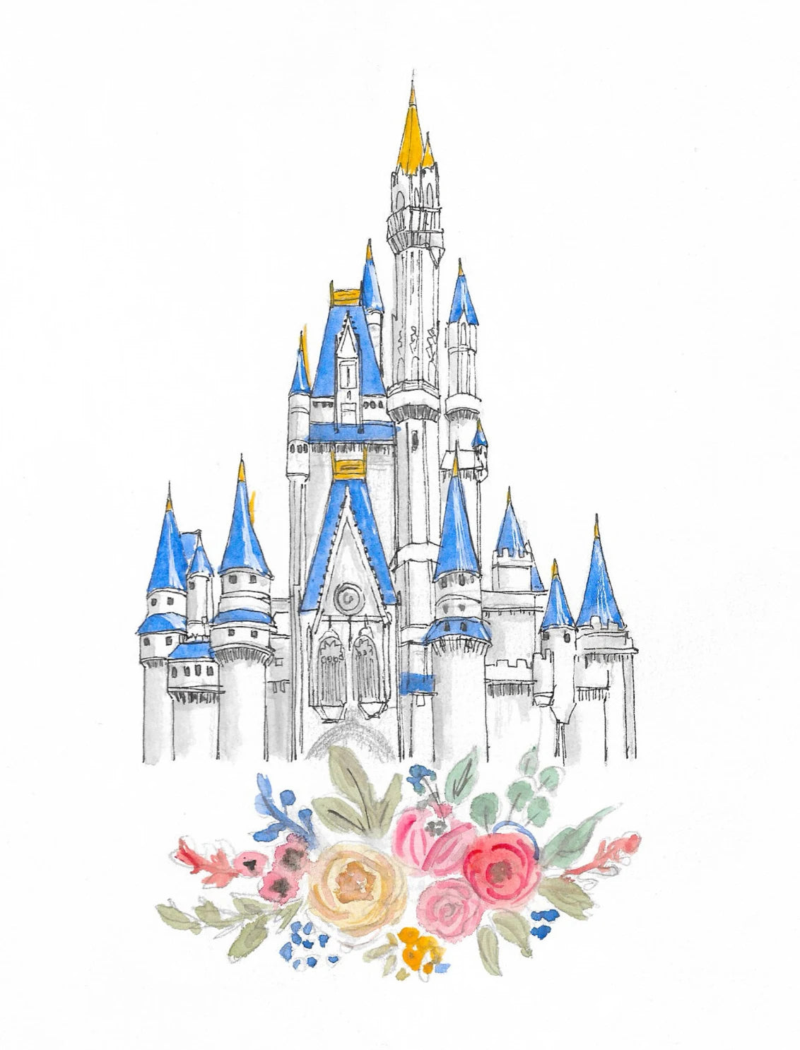 Watercolor Princess Castle Canvas Wall Art | Girls Nursery Decor