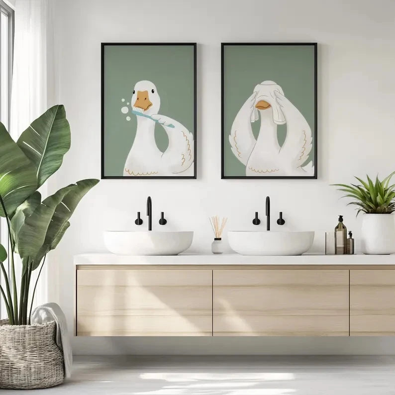 Silly Goose Canvas Wall Art Set of 3 | Cartoon Home Decor