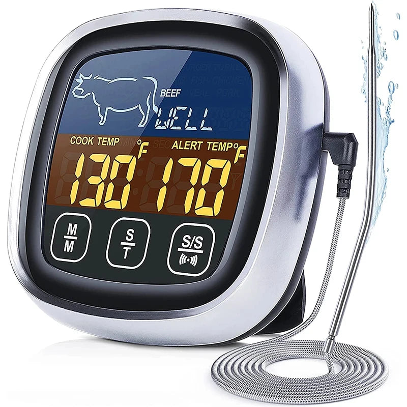 HOMEFISH Digital Meat Kitchen Thermometer Stainless Waterproof Meat Temperature Thermometre Probe Oven Cooking BBQ Peaceful Pleasures Health and Wellness 1 Probe HD screen