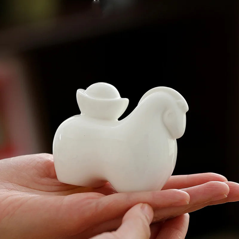 Chinese Lucky Tangma Tea Pet Ornament | Suet Jade Ceramic Ceramic Tea Pet Ornament Peaceful Pleasures Health and Wellness