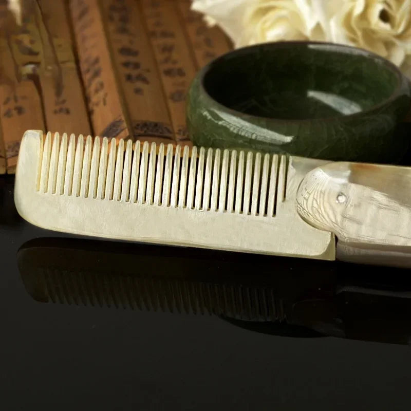 1PC Yak Horn Hair Comb Foldable Hair Brush Portable Moustache Beard Comb Pocket Clip Combs Hairdressing Styling Tools Hair Care Peaceful Pleasures Health and Wellness