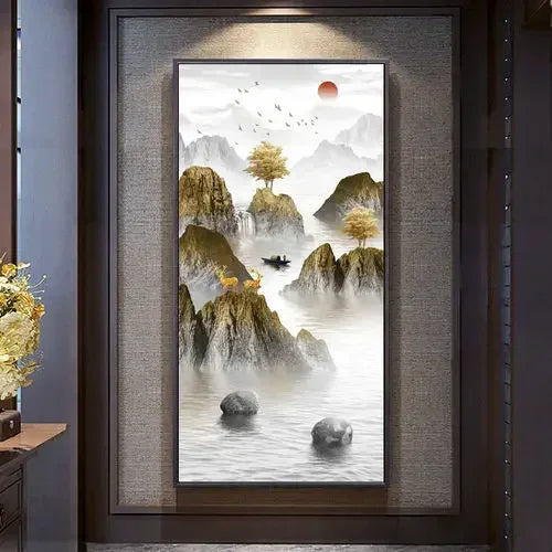 Home and Wanshi Xing Decorative Painting Landscape Mural Painting New Chinese Beginner Style Hanging Painting Home Decor Peaceful Pleasures Health and Wellness 11 40x80cm
