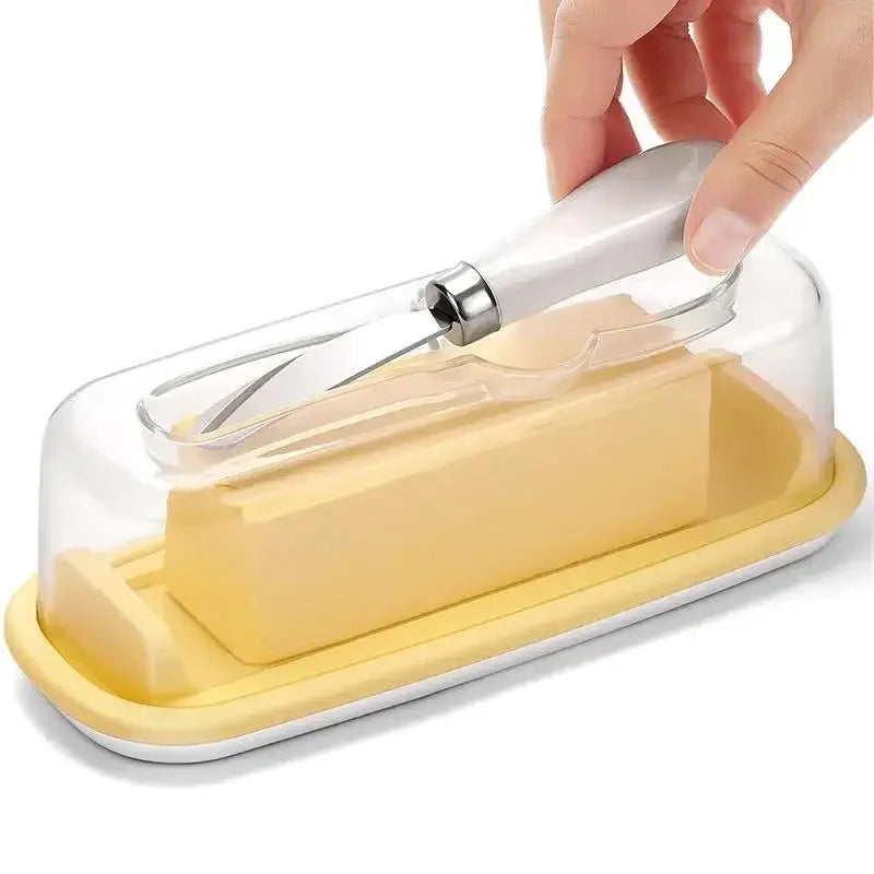 Fresh Keeping Butter Box with Lid and Knife Plastic Solid Cheese Storage Container Kitchen Supplies Butter Dish Peaceful Pleasures Health and Wellness yellow