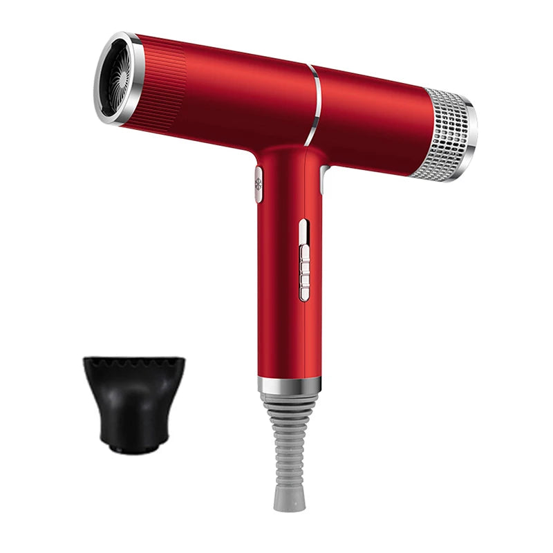 Homeuse Professional Hair Dryer Hot Selling New Design Leafless Lightweight Silent Blow Dryer High-Speed Motor Concentrator Peaceful Pleasures Health and Wellness Red 100V-240V UK Plug