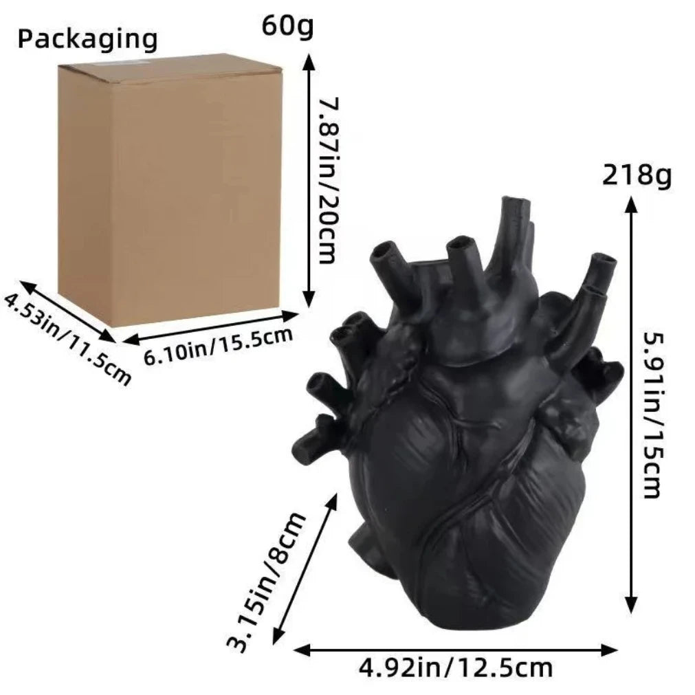 Black Anatomical Heart Vase | Resin Halloween Home Decor