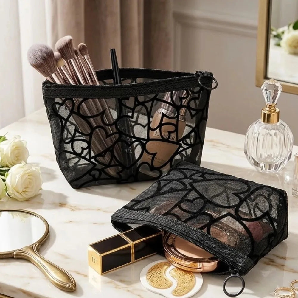 Black Nylon Mesh Cosmetic Bag Transparent Makeup Pouch Travel Toiletry Organizer Multifunction Zipper Storage Bag For Women Peaceful Pleasures Health and Wellness