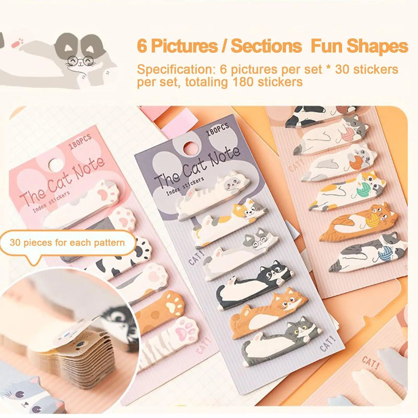 Cute Cat Sticky Notes 180 Sheets of Adorable Cartoon Memo Pads Fun & Functional for Office & School, Women, Students, Teachers Peaceful Pleasures Health and Wellness