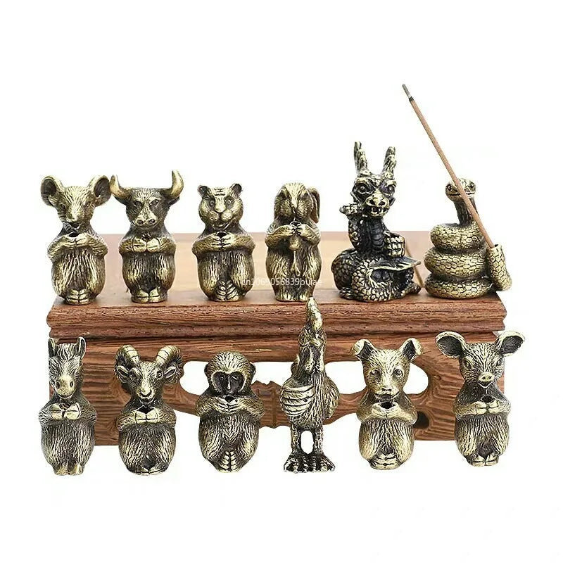 1 Pcs Metal Incense Stick Holder Burner Censer Mini Chinese Zodiac Animal Stick Stand Collectable Figurine for Home Decoration Peaceful Pleasures Health and Wellness