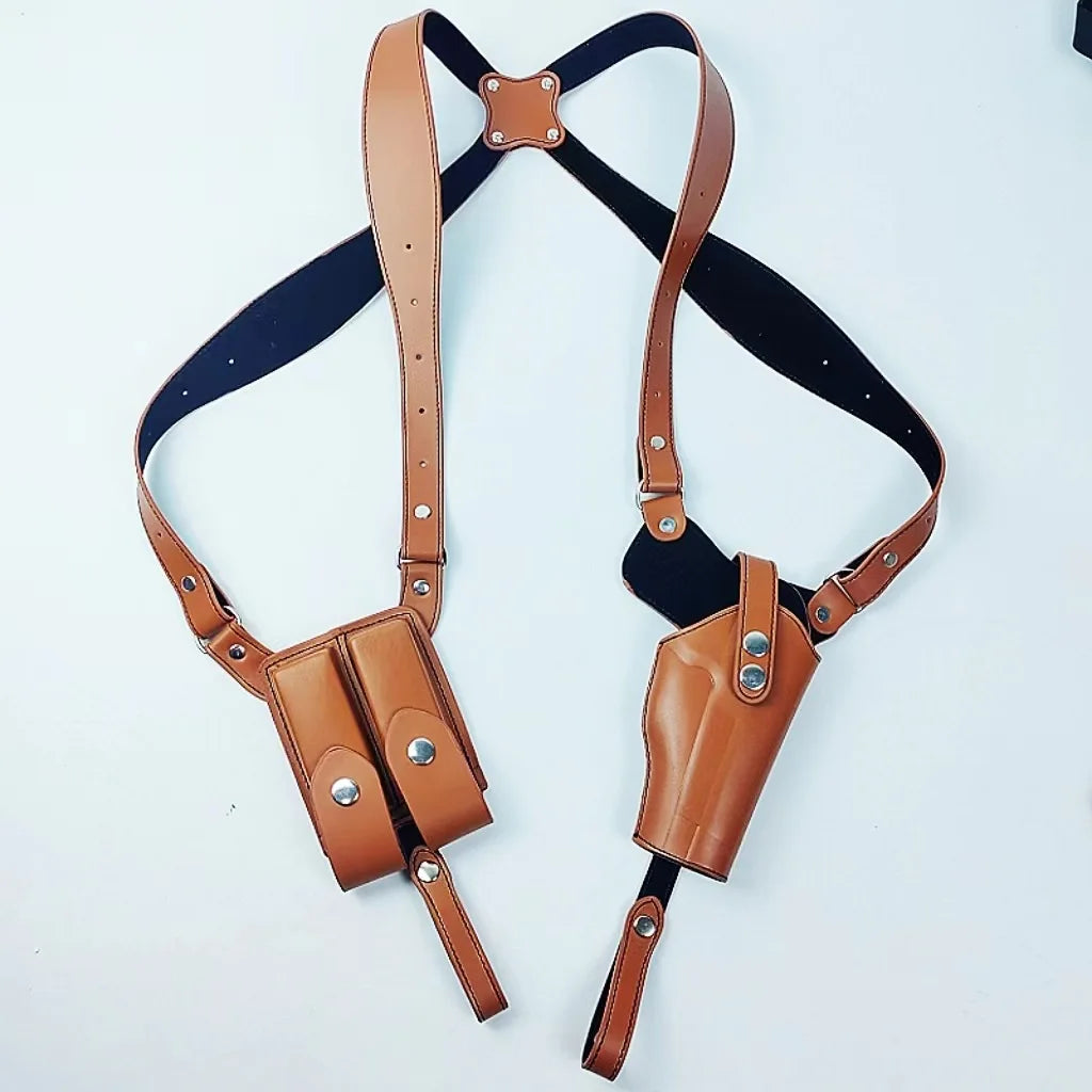 Concealed tactical hunting underarm holster PU Leather Gun 1911 Glock 17 19 31 Holster with Double Magazine Pouch Peaceful Pleasures Health and Wellness yellow color