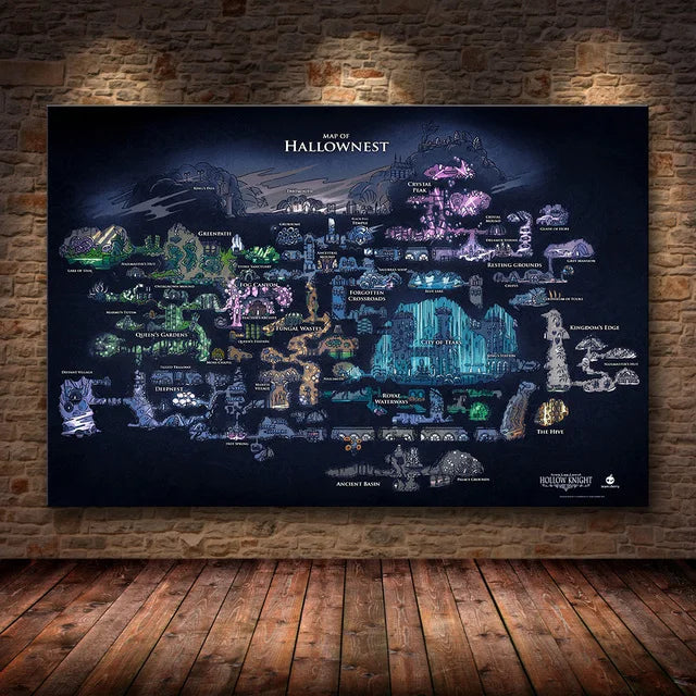 Hollow Knight Hallownest Map HD Canvas Poster | Wall Art