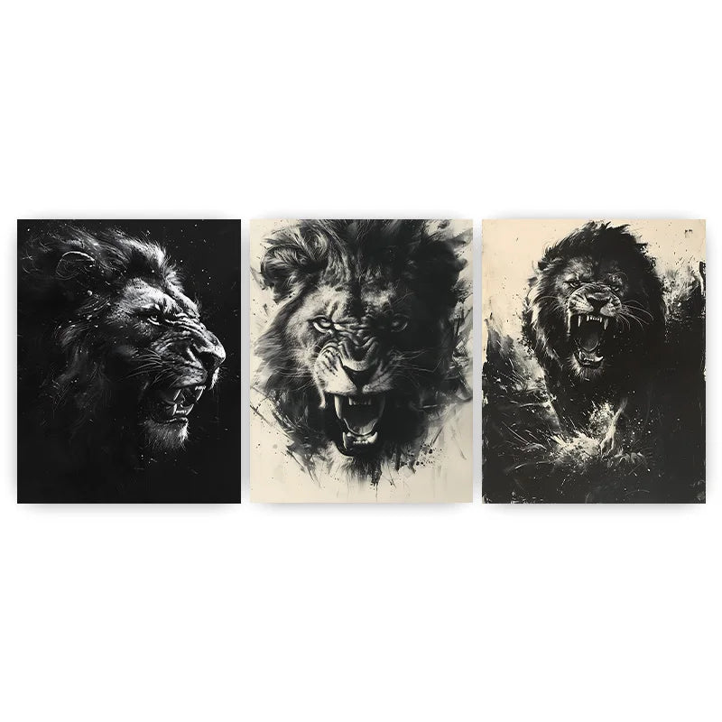Abstract Wall Art Black Monochrome Style Angry Lion Canvas Painting Modern Style Poster Prints Living Room Wall Decor Peaceful Pleasures Health and Wellness 01 50x70cm NoFrame China Mainland