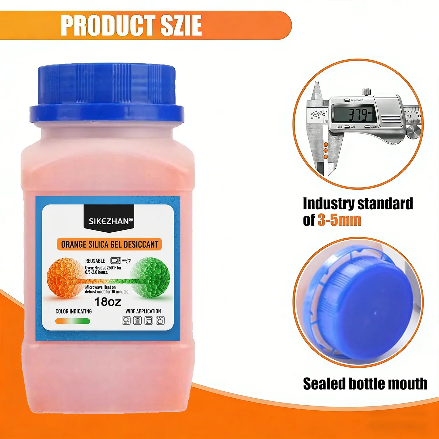 Orange Silica Gel Desiccant Beads 3–5mm | Reusable Moisture Absorber
