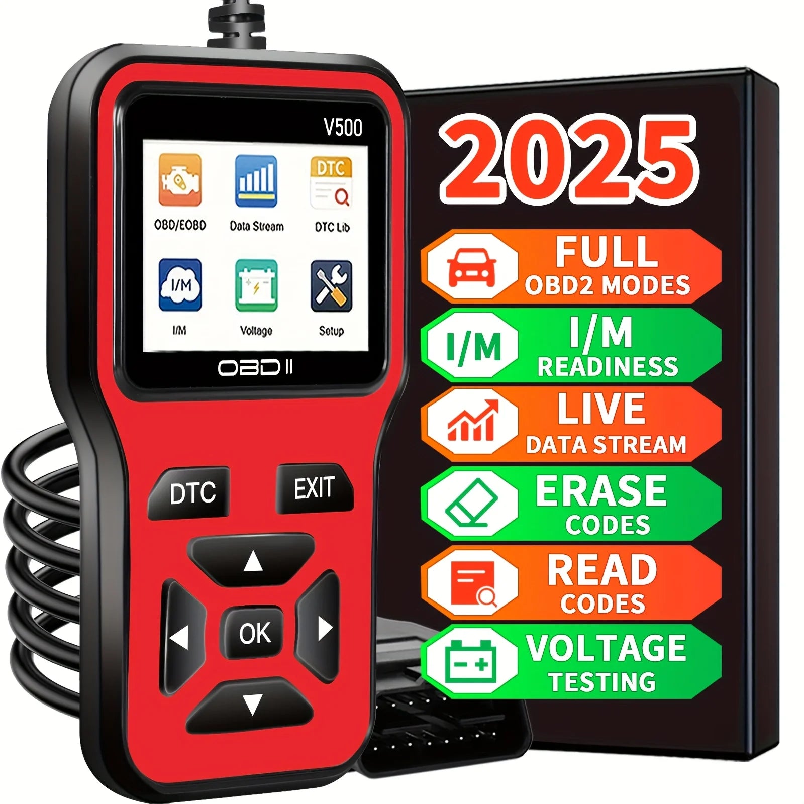 OBD2 Scanner V500 – Car Diagnostic Tool & Fault Code Reader Peaceful Pleasures Health and Wellness Red