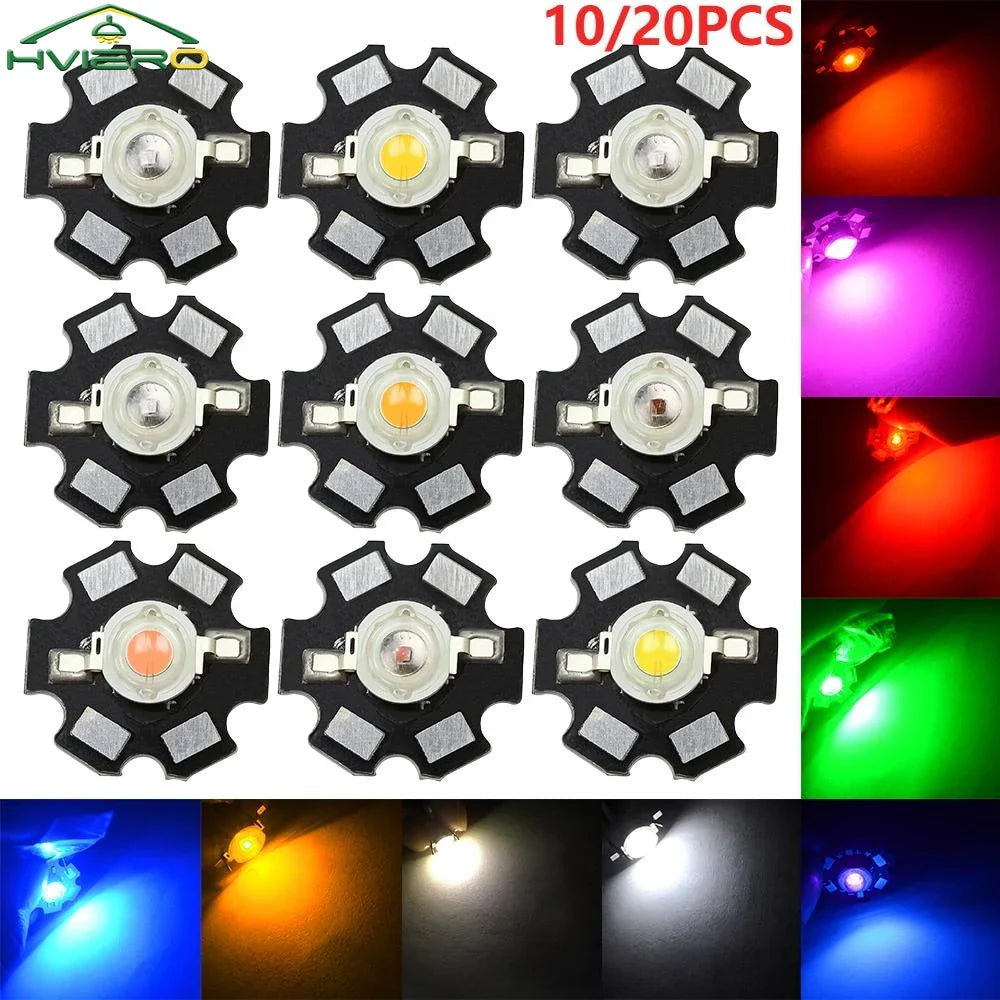 3W High Power LED Chip Beads 10/20 Pack + 20mm Star PCB