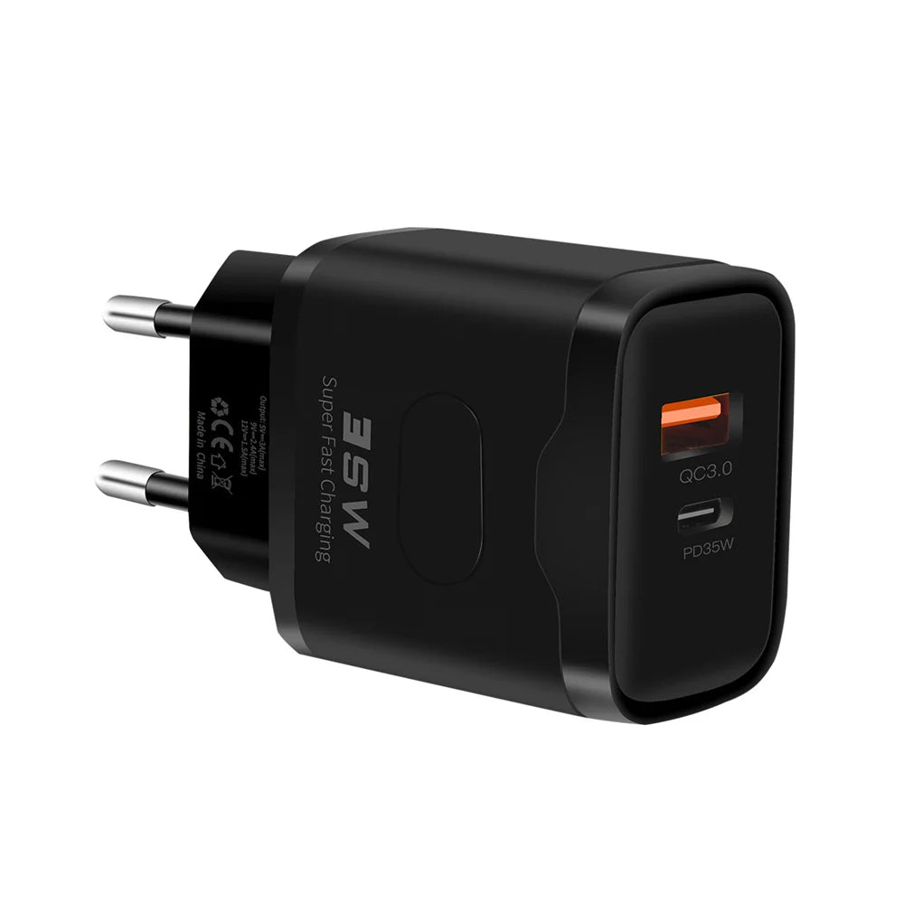 35W Dual Port PD+QC3.0 Fast Charger USB-C Wall Adapter