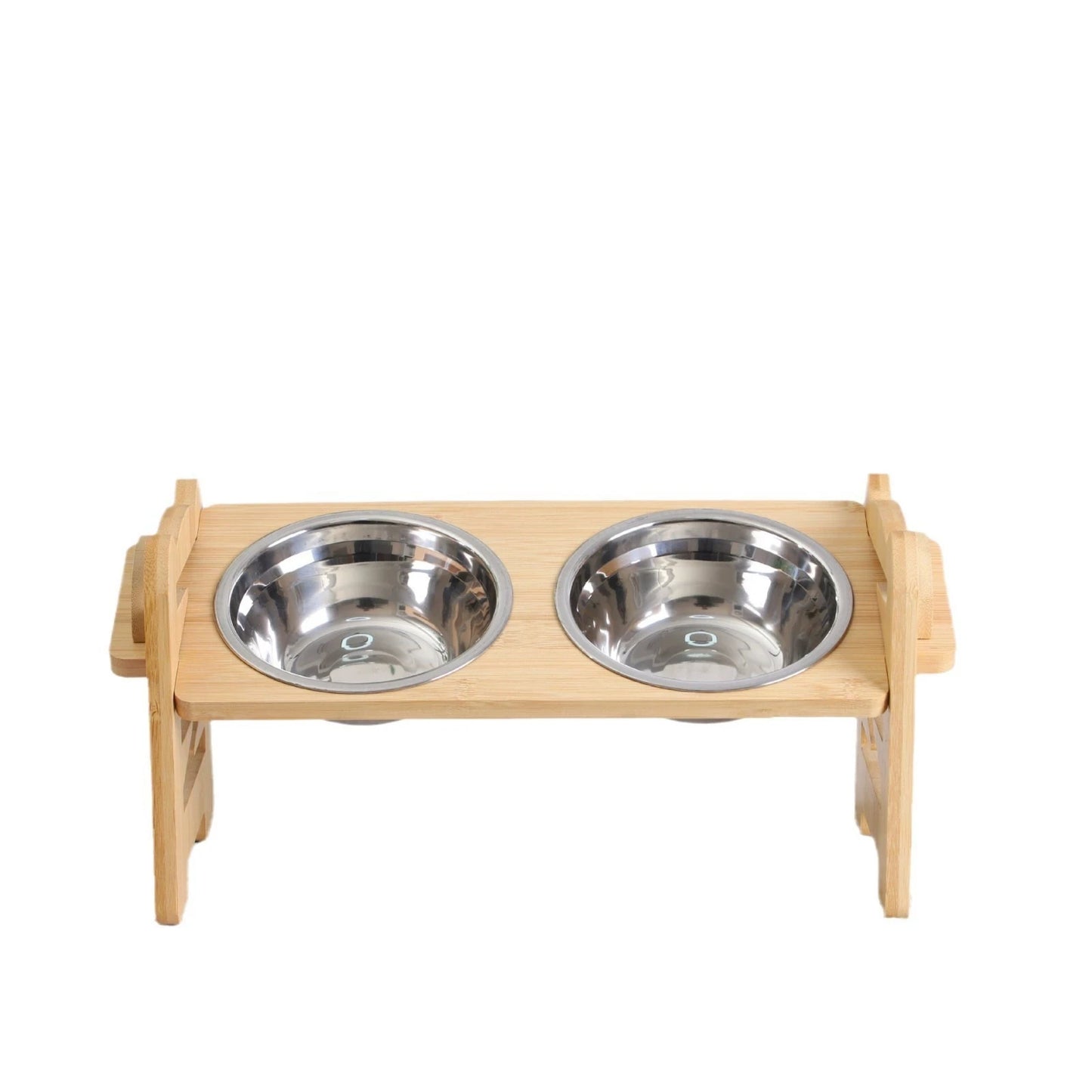 Elevated Cat Bowls | Adjustable Bamboo Stand & Stainless Steel