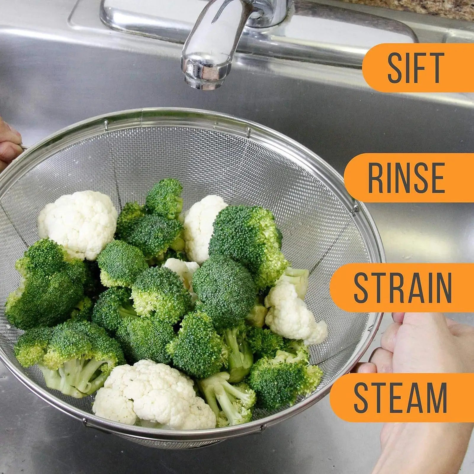 3 Pieces Kitchen Metal Strainers Pasta Strainer Baskets with Handle Stainless Steel Colander Sieves for Spaghetti Fruit Veget Peaceful Pleasures Health and Wellness China Mainland