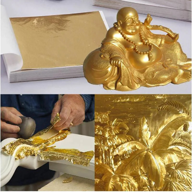 100/300 Sheets Imitation 24K Gold Foil Leaf for Crafts & Cake Decor