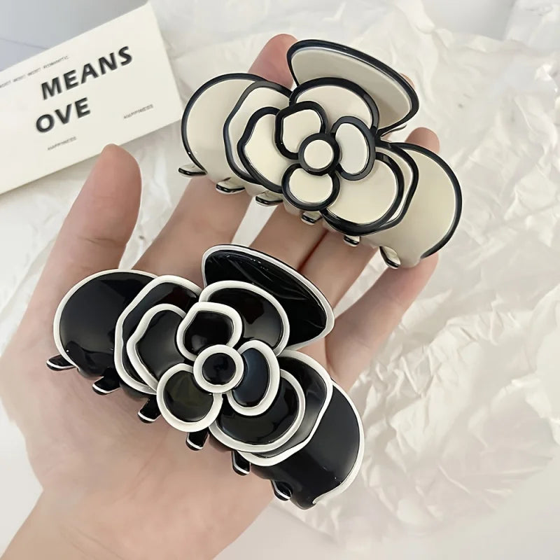 Elegant Black & White Camellia Hairpin – Butterfly Design Hair Pin Peaceful Pleasures Health and Wellness