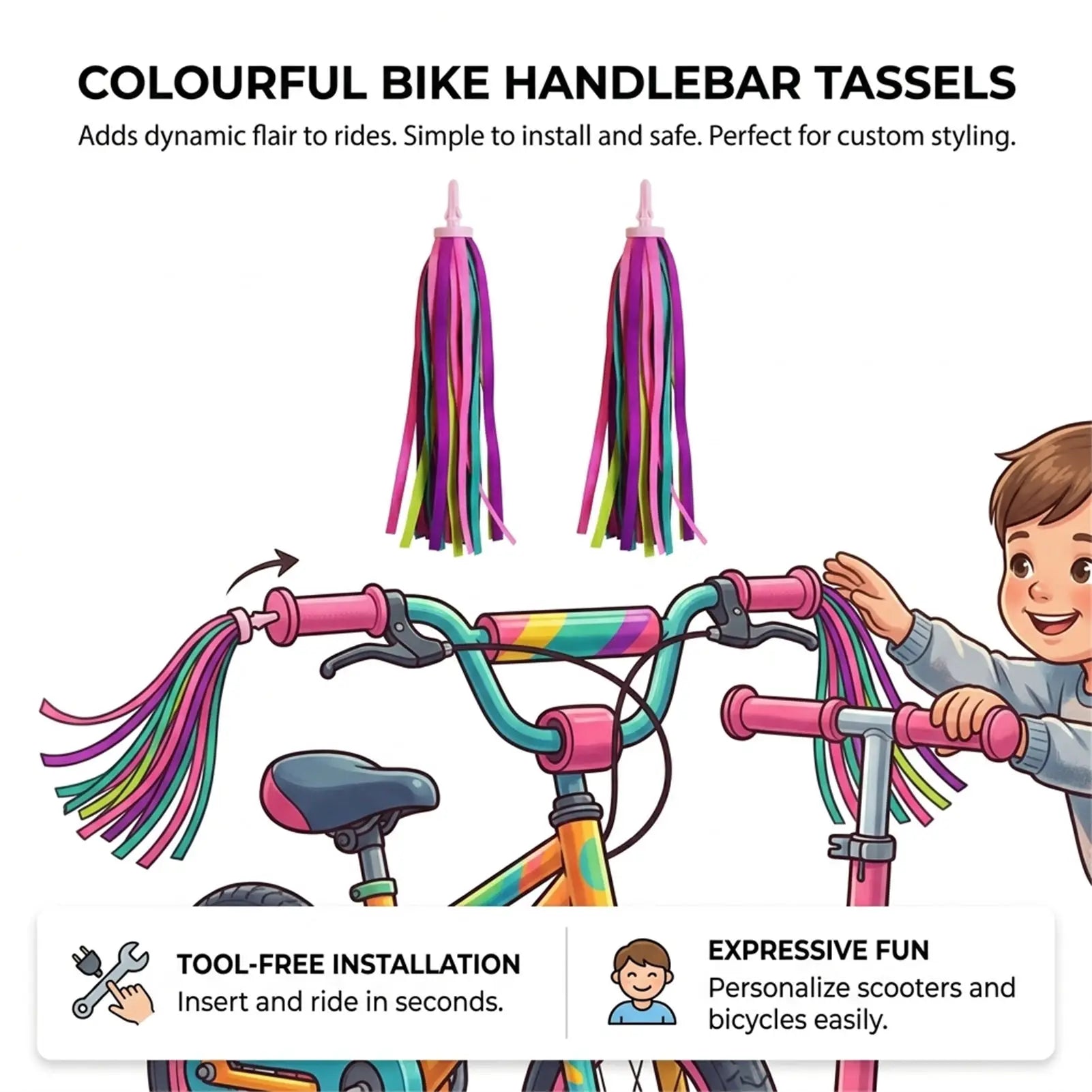 Kids Bike Ribbon-Tassels Decoration Scooter Accessories For Children Bicycles And Scooters Peaceful Pleasures Health and Wellness