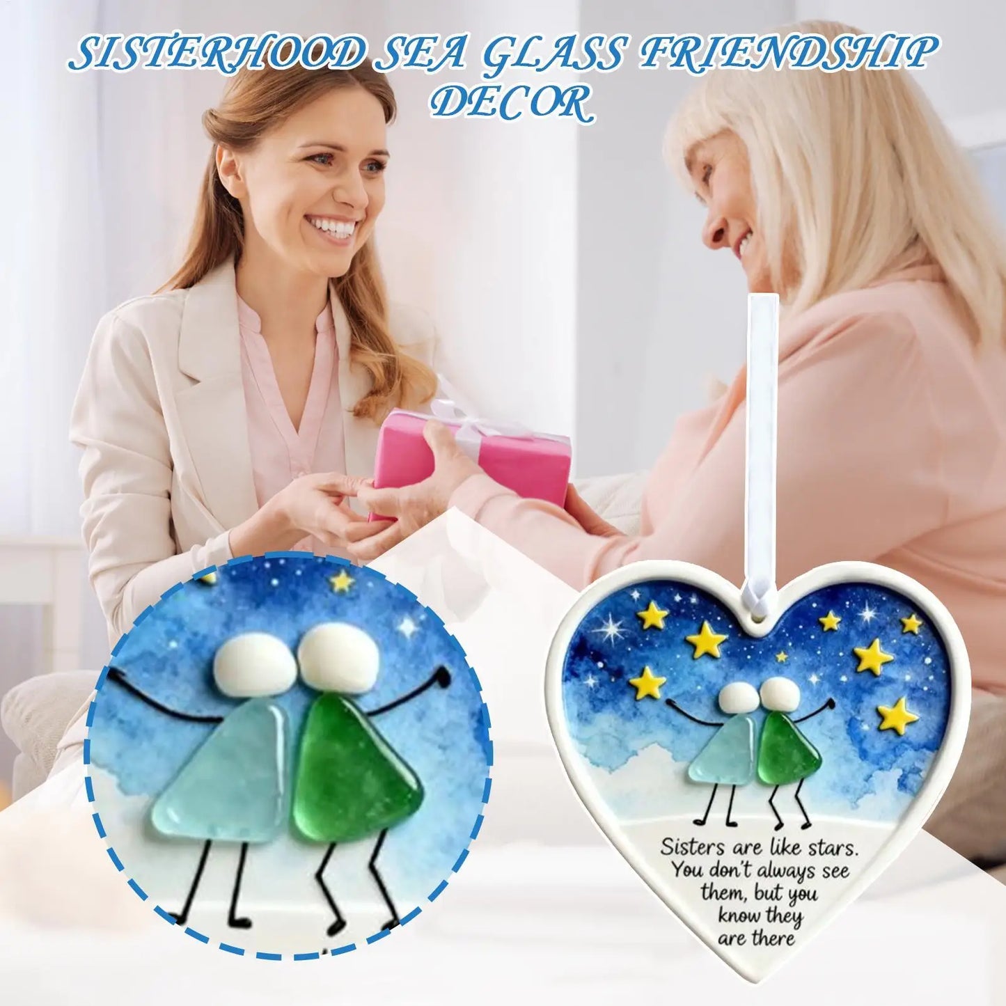 Acrylic Sea Glass Friendship Ornament Keepsake Pendant for Sisters, Coworkers, Birthday, Christmas - Wall Hanging & Home Decor Peaceful Pleasures Health and Wellness