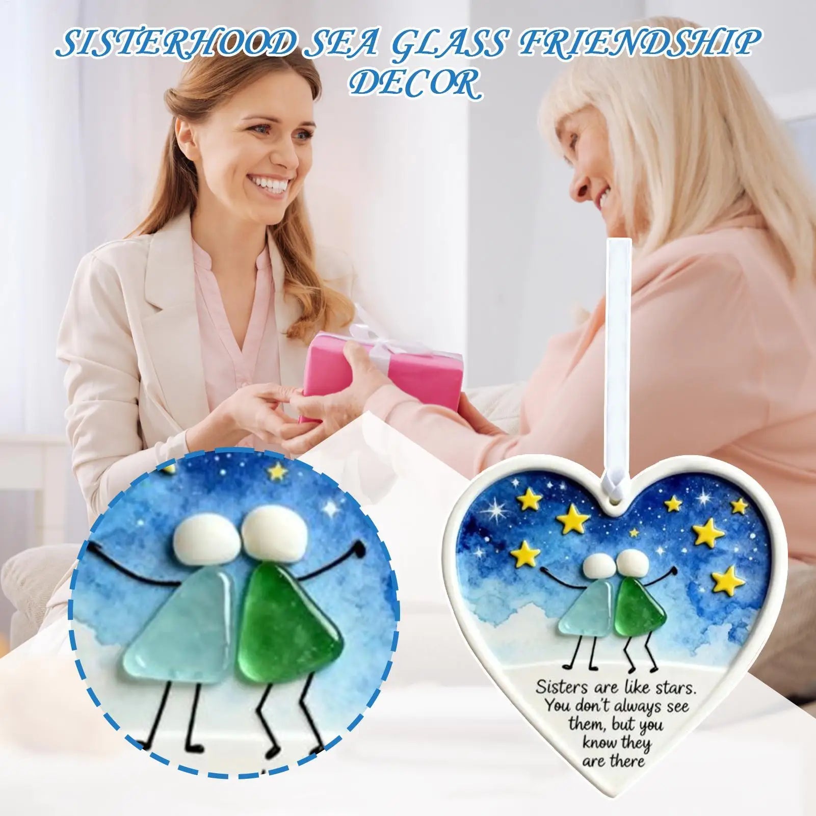 Acrylic Sea Glass Friendship Ornament Keepsake Pendant for Sisters, Coworkers, Birthday, Christmas - Wall Hanging & Home Decor Peaceful Pleasures Health and Wellness
