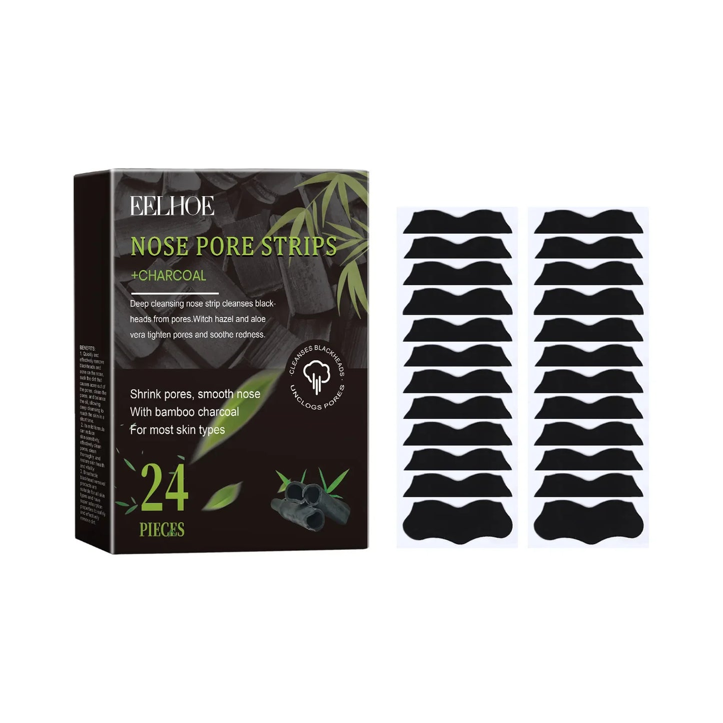 EELHOE Charcoal Bamboo Blackhead Nose Strips 24 Pack